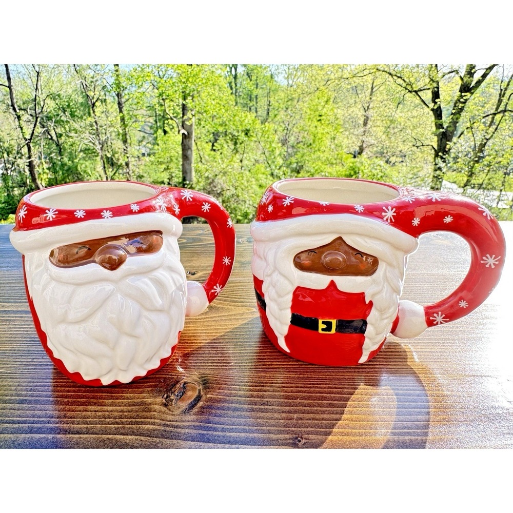 Santa Face Mug Set Williams Sonoma 16 oz Christmas Red Ceramic Holiday Pair
